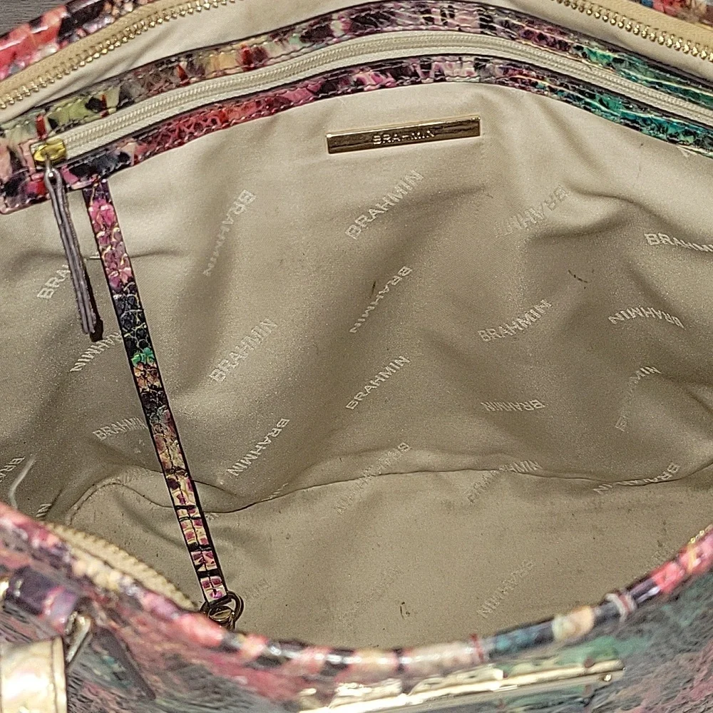 Brahmin Multi-Color Animal Print Croc-Embossed Leather Tote Shoulder Bag - Picture 13 of 16